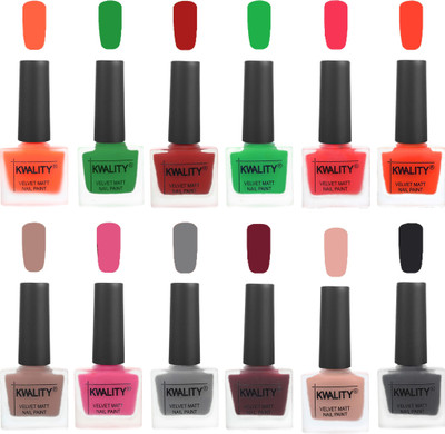 

Kwality Nail Paints | Professional Nail Polish| Nail Paint Combo Set of 12 Carrot Orange-Dark Green-Red-Green-Pink Mania-Candy Orange-Salmon Run-Pink -Grey-Maroon-Salmon Pink-Dark Grey(Pack of 12)