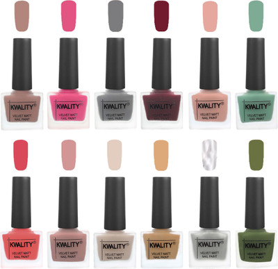 

Kwality Nail Paints | Nail Polish| Nail Paint Combo Set of 12 Salmon Run-Pink -Grey-Maroon-Salmon Pink-Mischievous Mint-Baby Pink-Salmon-Light Beige-Beige-Silver-Olive Green(Pack of 12)