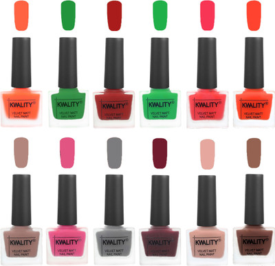 

Kwality Nail Paints | Professional Nail Polish| Nail Paint Combo Set of 12 Carrot Orange-Dark Green-Red-Green-Pink Mania-Candy Orange-Salmon Run-Pink -Grey-Maroon-Salmon Pink-Shock Brown(Pack of 12)