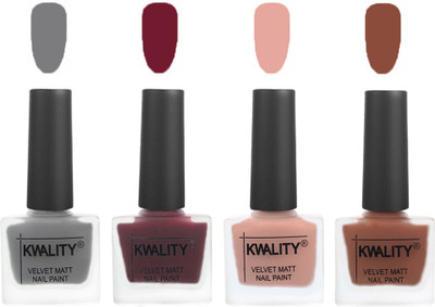 

Kwality Nail Paints | Velvet Matte Nail Polish Combo Grey,Maroon,Salmon Pink,Brown(Pack of 4)