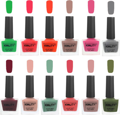 

Kwality Nail Paints | Professional Nail Polish| Nail Paint Combo Set of 12 Green-Pink Mania-Candy Orange-Salmon Run-Pink -Grey-Maroon-Salmon Pink-Mischievous Mint-Baby Pink-Salmon-Olive Green(Pack of 12)
