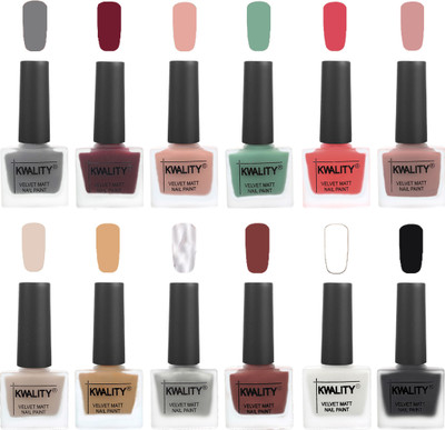 

Kwality Nail Paints | Nail Polish| Nail Paint Combo Set of 12 Grey-Maroon-Salmon Pink-Mischievous Mint-Baby Pink-Salmon-Light Beige-Beige-Silver-Dark Tan-White-Black(Pack of 12)
