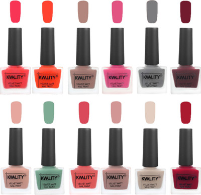

Kwality Nail Paints | Professional Nail Polish| Nail Paint Combo Set of 12 Pink Mania-Candy Orange-Salmon Run-Pink -Grey-Maroon-Salmon Pink-Mischievous Mint-Baby Pink-Salmon-Light Beige-Berry(Pack of 12)