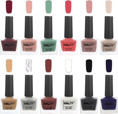 

Kwality Nail Paints | Professional Nail Polish| Nail Paint Combo Set of 12 Maroon-Salmon Pink-Mischievous Mint-Baby Pink-Salmon-Light Beige-Beige-Silver-Dark Tan-White-Black-Royal Blue(Pack of 12)