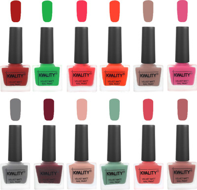 

Kwality Nail Paints | Nail Polish| Nail Paint Combo Set of 12 Red-Green-Pink Mania-Candy Orange-Salmon Run-Pink -Grey-Maroon-Salmon Pink-Mischievous Mint-Baby Pink-Dark Nude(Pack of 12)