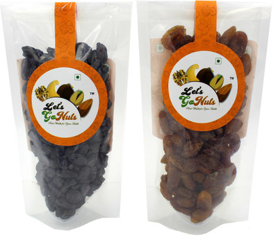 

Let's GoNuts Fresh Dried Black Grapes Seeded & Juicy Abjosh Grapes Seeded (Kali & Lal Kismish Munakka) 150g Each Raisins(300 g, Pouch)