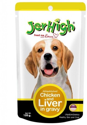 

Jerhigh Chicken and Liver in Gravy Wet Dog Food Chicken, Liver 120 g Wet Dog Food(Pack of 24)