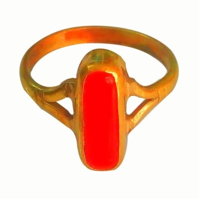 kripa 6.25 RATTI NATURAL CORAL PANCHDHATU Metal Coral Gold Plated Ring Stone Ring