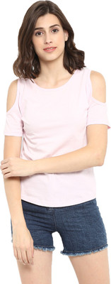 Ap'pulse Casual Cold Shoulder Solid Women Pink Top
