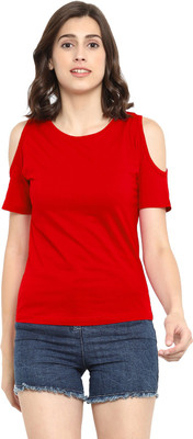 Ap'pulse Casual Cold Shoulder Solid Women Red Top
