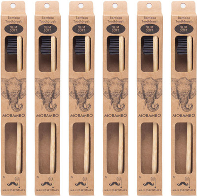

Mobambo Slim Soft Bamboo Toothbrush Charcoal Bristles, Pack of 6 Soft Toothbrush(Pack of 6)