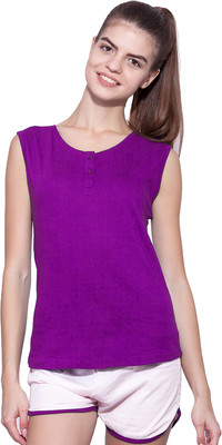 Ap'pulse Casual Sleeveless Solid Women Purple Top