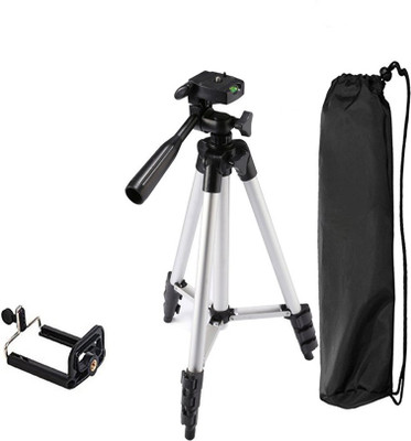 

LIFEMUSIC Tripod-3110 Portable Adjustable Aluminum Lightweight Camera Stand With Three-Dimensional Head & Quick Release Plate For Video Cameras and mobile Tripod, Tripod Kit(Silver, Black, Supports Up to 3000 g)