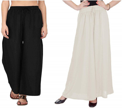 SriSaras Regular Fit, Relaxed Women White, Black Trousers