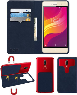 ACM Flip Cover for Intex Aqua Power-M(Blue, Cases with Holder, Pack of: 1)