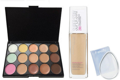 

Fancify Silicon puff, 15 Shade Concealer Palette, Superstay 24H Foundation(Set of 3)