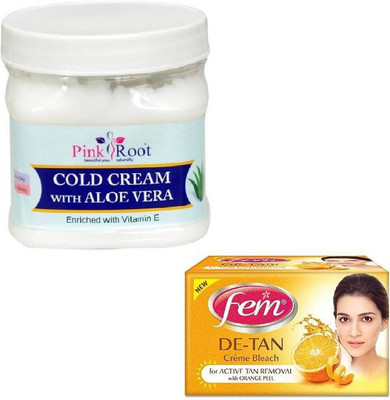 

Pink Root COLD CREAM 500GM WITH FEM DE-TAN BLEACH 50GM(Set of 2)