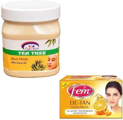 

Pink Root TEA TREE MASK 500GM WITH FEM DE-TAN BLEACH 50GM(Set of 2)