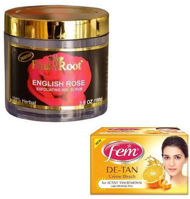 

Pink Root ENGLISH ROSE SCRUB 100GM WITH FEM DE-TAN BLEACH 50GM(Set of 2)