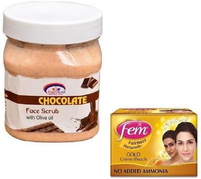 

Pink Root CHOCOLATE SCRUB 500GM WITH FEM GOLD BLEACH 50GM(Set of 2)