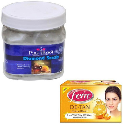 

Pink Root DIAMOND SCRUB 500GM WITH FEM DE-TAN BLEACH 50GM(Set of 2)