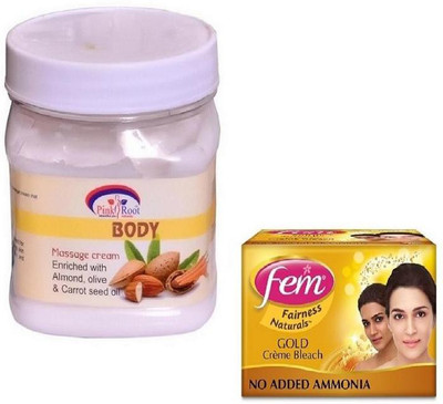 

Pink Root BODY MASSAGE CREAM 500GM WITH FEM GOLD BLEACH 50GM(Set of 2)