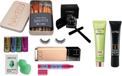 

BRUTUS Sponge Puff, Liquid Gel Eyeliner, Fit Me Foundation, Balm, Nail Paint (set of 4), Eyelashes, Naked 3 Brush Box & Naturale CC Cream & BB Beauty Balm Cream(Set of 12)