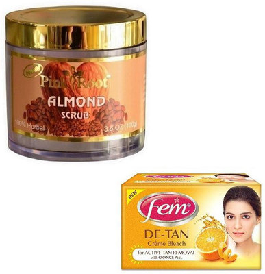 

Pink Root ALMOND SCRUB 100GM WITH FEM DE-TAN BLEACH 50GM(Set of 2)
