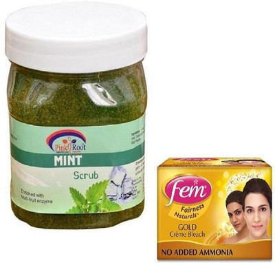 

Pink Root MINT SCRUB 500GM WITH FEM GOLD BLEACH 50GM(Set of 2)