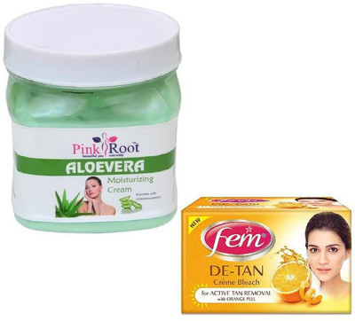 

Pink Root ALOEVERA CREAM 500GM WITH FEM DE-TAN BLEACH 50GM(Set of 2)