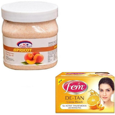 

Pink Root APRICOT SCRUB 500GM WITH FEM DE-TAN BLEACH 50GM(Set of 2)