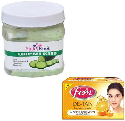 

Pink Root CUCUMBER SCRUB 500GM WITH FEM DE-TAN BLEACH 50GM(Set of 2)