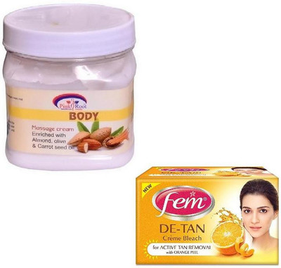 

Pink Root BODY MASSAGE CREAM 500GM WITH FEM DE-TAN BLEACH 50GM(Set of 2)