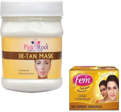 

Pink Root DE-TAN MASK 500GM WITH FEM GOLD BLEACH 50GM(Set of 2)