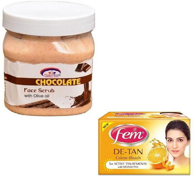 

Pink Root CHOCOLATE SCRUB 500GM WITH FEM DE-TAN BLEACH 50GM(Set of 2)
