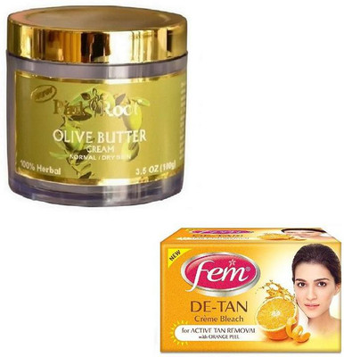 

Pink Root OLIVE BUTTER CREAM 100GM WITH FEM DE-TAN BLEACH 50GM(Set of 2)