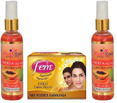 

Pink Root PAPAYA FACE WASH 2 PCS WITH FEM GOLD BLEACH 50GM(Set of 3)