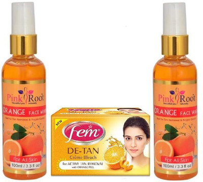 

Pink Root ORANGE FACE WASH 2 PCS WITH FEM DE-TAN BLEACH 50GM(Set of 3)