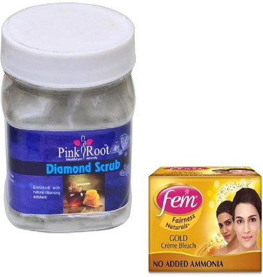 

Pink Root DIAMOND SCRUB 500GM WITH FEM GOLD BLEACH 50GM(Set of 2)