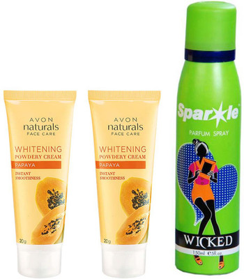 

Avon Anew papaya whitening powdery cream 20g pack of 2 with one sparkle 150 ml(Set of 3)