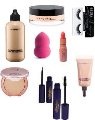 

REBELEYES Sponge Puff & Face And Body Foundation & Compact & Eyeliner & Mascara & Eyelashes & Lipstick & Loose Powder & Select Cover-up(Set of 9)