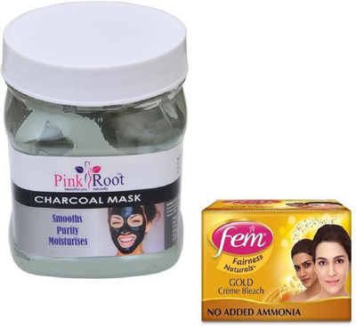 

Pink Root CHARCOAL MASK 500GM WITH FEM GOLD BLEACH 50GM(Set of 2)