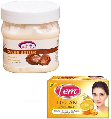 

Pink Root COCOA BUTTER CREAM 500GM WITH FEM DE-TAN BLEACH 50GM(Set of 2)