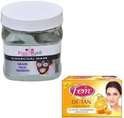 

Pink Root CHARCOAL MASK 500GM WITH FEM DE-TAN BLEACH 50GM(Set of 2)