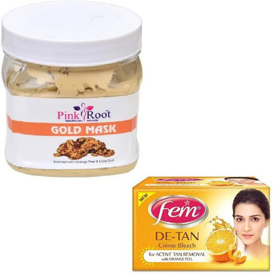 

Pink Root GOLD MASK 500GM WITH FEM DE-TAN BLEACH 50GM(Set of 2)