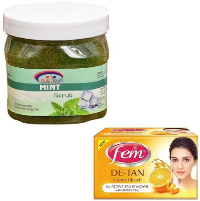 

Pink Root MINT SCRUB 500GM WITH FEM DE-TAN BLEACH 50GM(Set of 2)