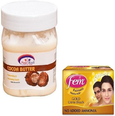 

Pink Root COCOA BUTTER CREAM 500GM WITH FEM GOLD BLEACH 50GM(Set of 2)