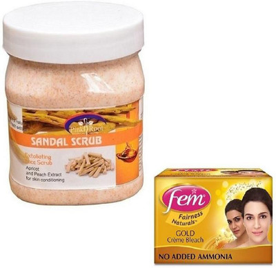 

Pink Root SANDAL SCRUB 500GM WITH FEM GOLD BLEACH 50GM(Set of 2)