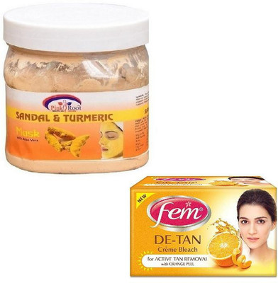 

Pink Root SANDAL MASK 500GM WITH FEM DE-TAN BLEACH 50GM(Set of 2)