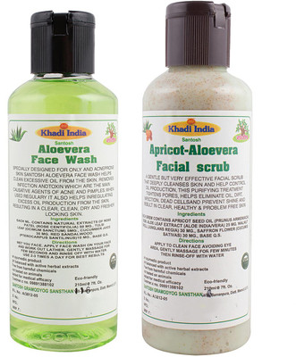 

Khadi India Santosh Khadi Herbal Aloevera Face Wash and Apricot-Aloevera Facial Scrub Combo Pack of 2x210 ml(Set of 2)